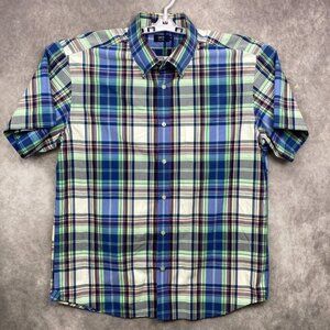LINKS By David Chu Button Down Shirt Mens XL Plaid Short Sleeve Golf Preppy